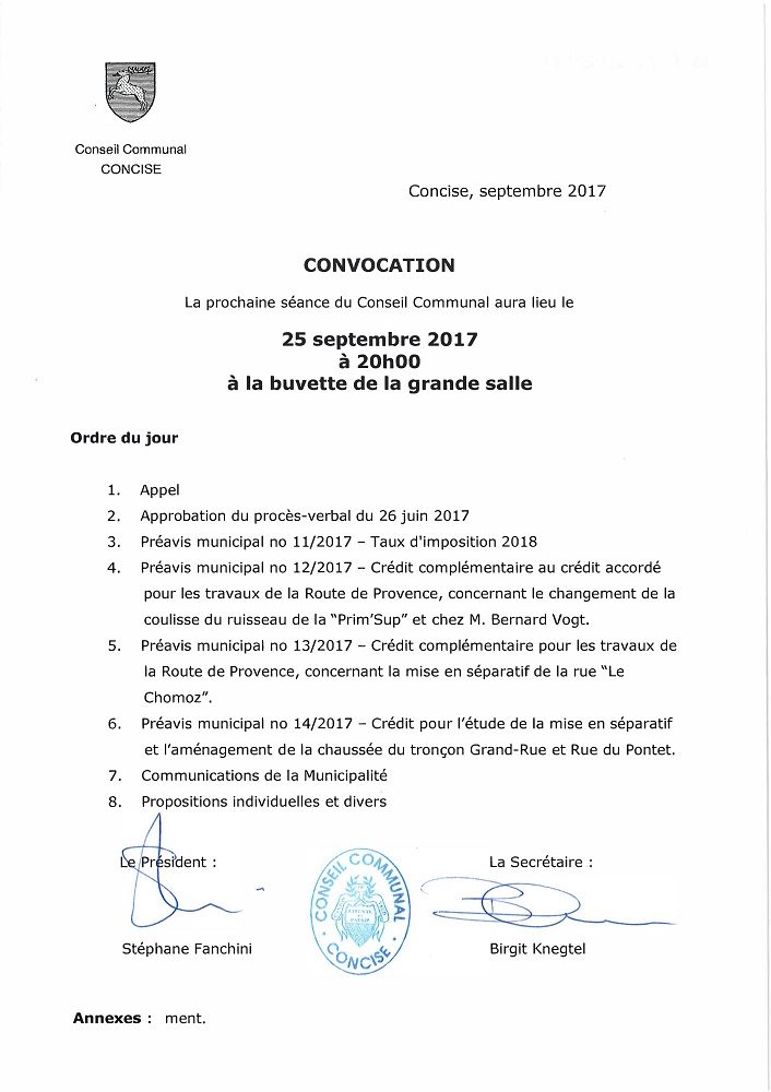 Convocation Conseil 25.09.2017