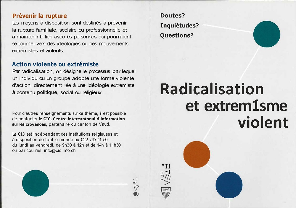 r 2541 Canton de Vaud. CIC. Avis. Hotline radicalisation extrémisme. Page 1
