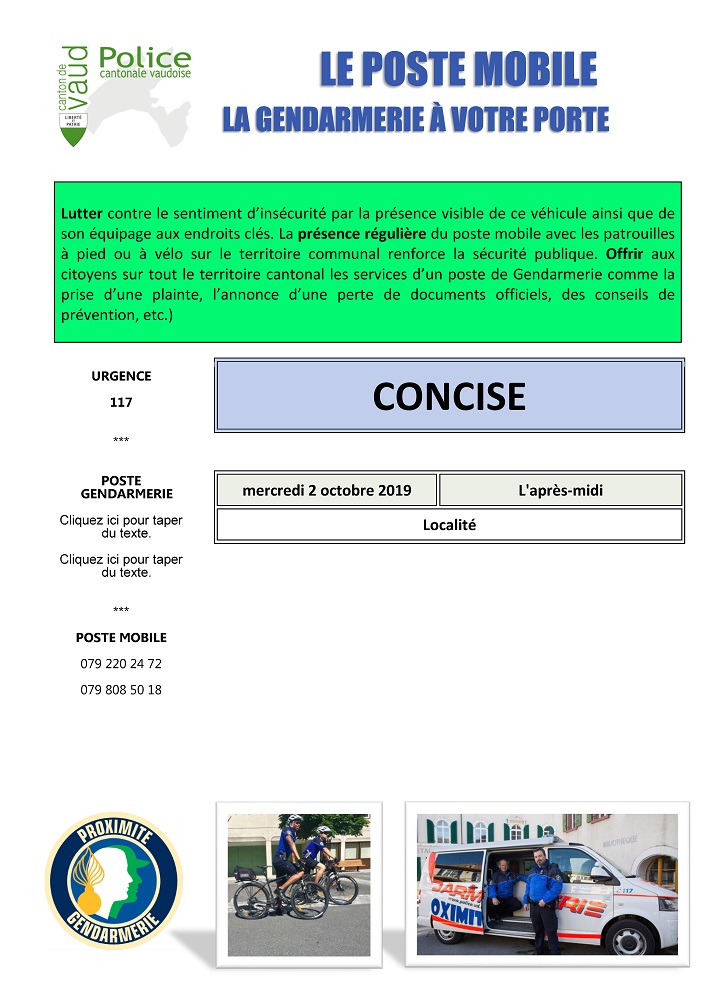 r 4196 Gendarmerie Avis Passage de poste mobile. Octobre 2019